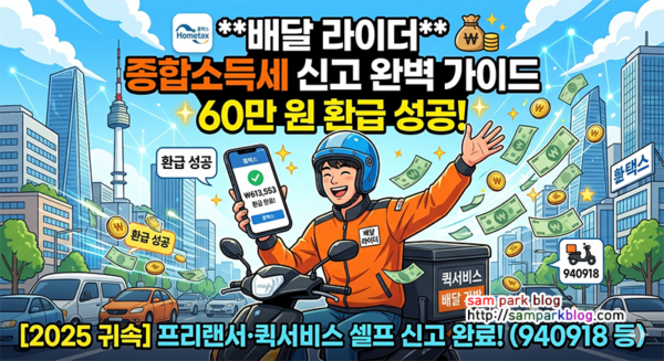 [2025 귀속] 배달 라이더 종합소득세 신고 완료 60만 원 환급 성공!